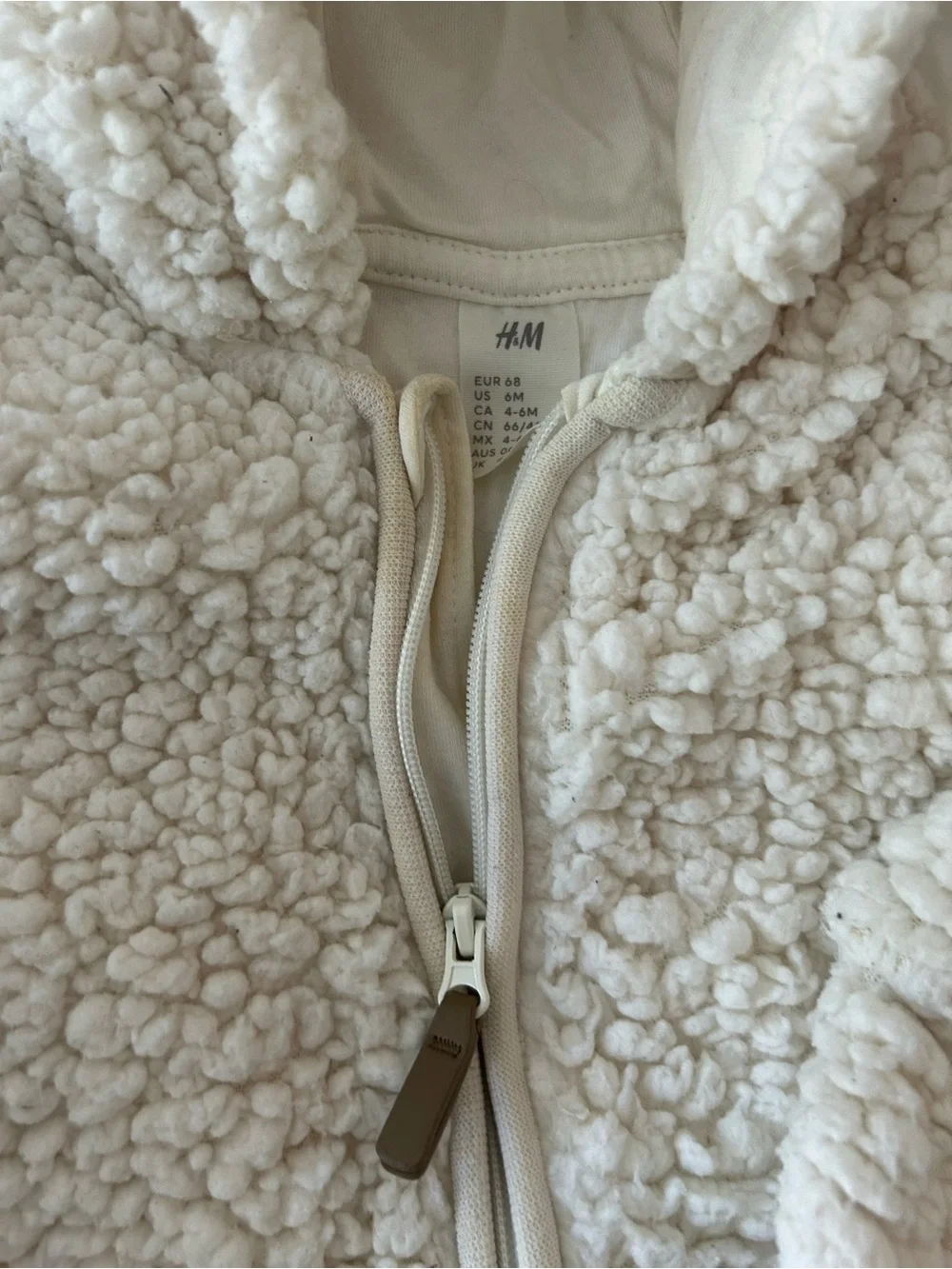 H&M Baby Sherpa Coverall White Teddy Bear Ears 6M